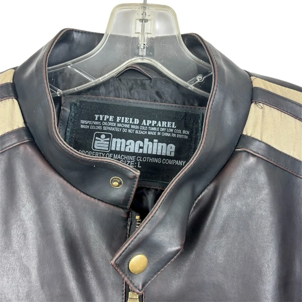 Machine Faux Leather Two-Tone Black and Tan Bomber/Biker Jacket Size L Outdoor